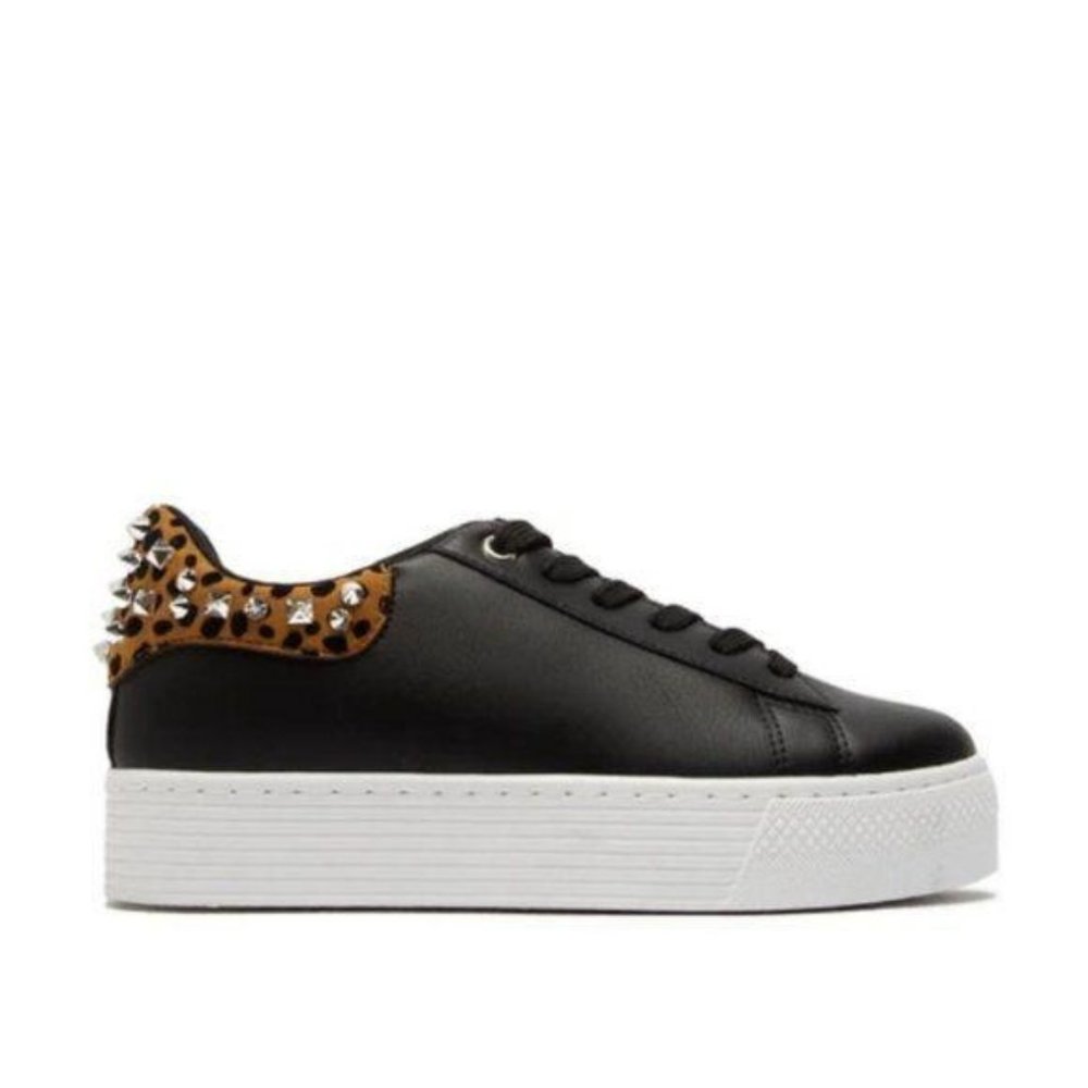 !! NEW !! Black Platform Sneakers w/ Studded Leopard Detail